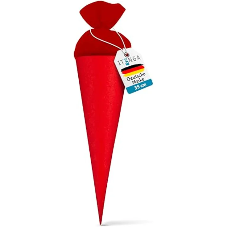 itenga kleine Bastelschultüte, 35cm runder Rohling aus Karton für Geschwister mit Filzverschluss, rot