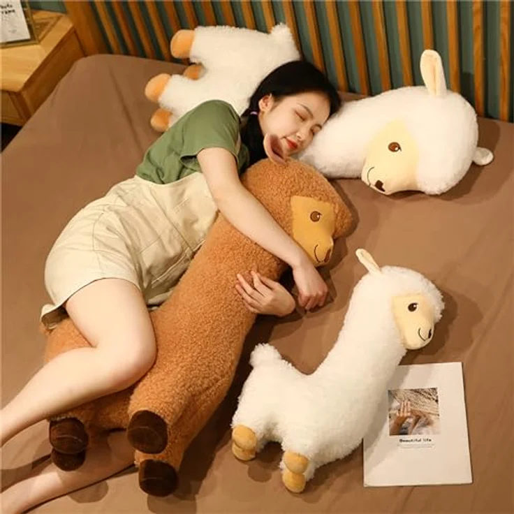 Herfair Alpaka Kuscheltier, Plüsch Lama aus weicher Lammfellwolle, 33 cm, braun, ideales Geschenk für Kinder – Bild 5