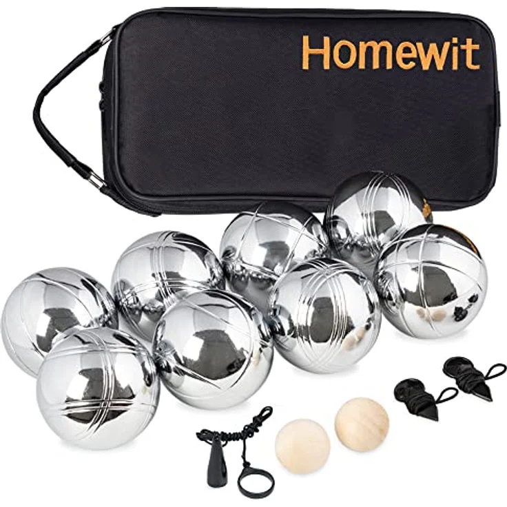 Homewit Boule Kugeln Set, 8 Metall- und 2 Holz-Kugeln mit Abstandsmessern, Tragetasche und Magnetvorrichtung für Outdoor-Spiel im Garten und am Strand – Bild 1