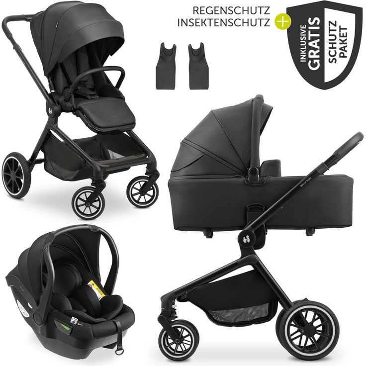 Hauck Move N Care Trio Set, 3in1 Kinderwagen-Set inkl. i-Size Babyschale Drive N Care & XXL Zubehörset, Black mit Gratis Mobilitätsgarantie