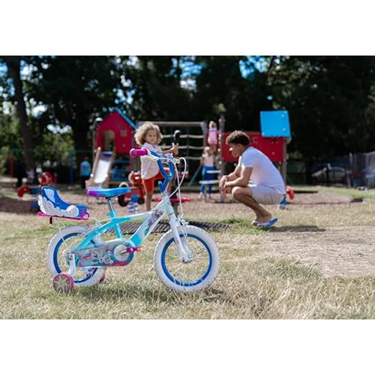 Huffy Babys Disney Frozen 14" Kinderfahrrad, Blau - Winterlandschaft Design, Schlitten auf der Rückseite, für Kinder 4-6 Jahre – Bild 3