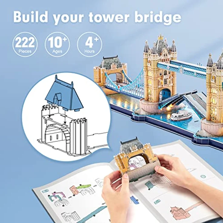 CubicFun 3D Puzzles LED London Tower Bridge Turmbrücke Puzzle 3D - Erwachsene Baumodelle Baumodelle Baukästen Souvenir Geschenk für Erwachsene Kinder, 222 Teile – Bild 6