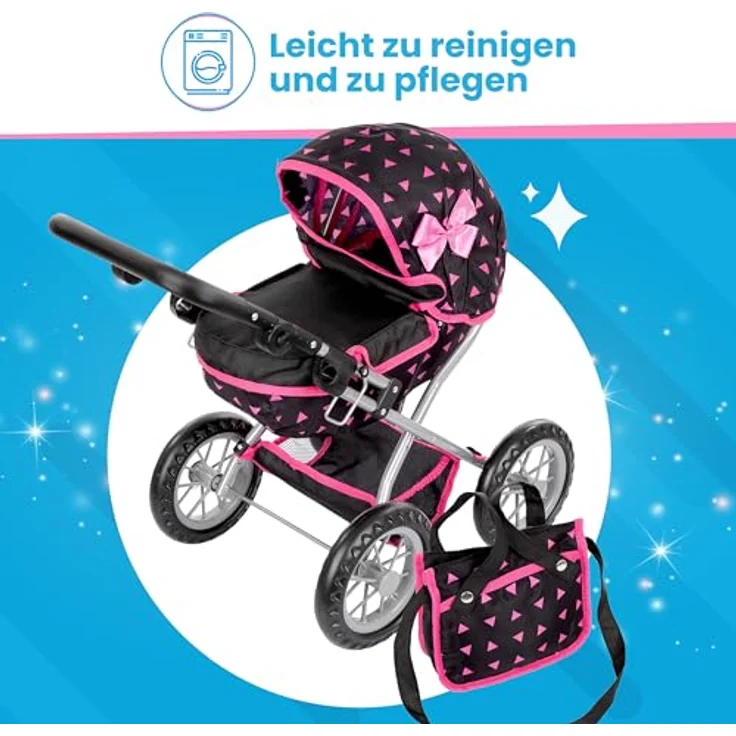 Kinderplay Puppenwagen ab 2 Jahre, Kinderwagen Puppen - Leichte und Stabile Konstruktion, Kinderpuppenwagen ab 3 Jahre, Höhenverstellbar von 33 bis 63 cm, Spielzeug Draussen, KP0261_KP0262 (KP0262R) – Bild 6