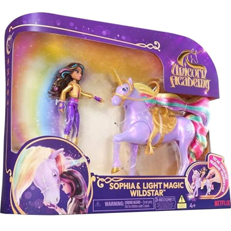 Spin Master Anziehpuppe Unicorn Academy - Small Doll & Unicorn - Sophia & Light Magic Wildstar, mit regenbogenfarbenem Sternenlicht-Projektor – Bild 4