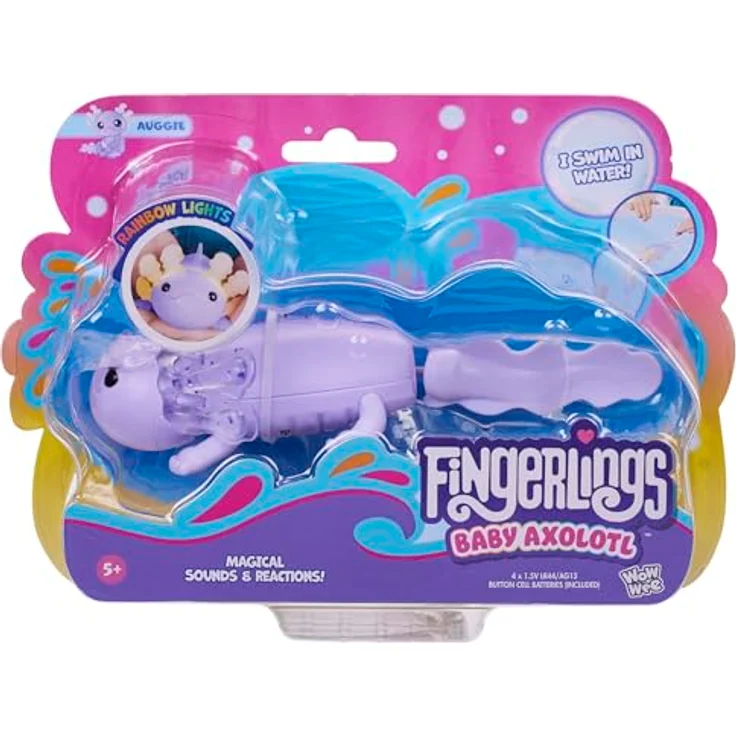 Fingerlings Interaktives Baby Axolotl Auggie, lila, schwimmt, leuchtet auf und singt Lieder – Bild 1