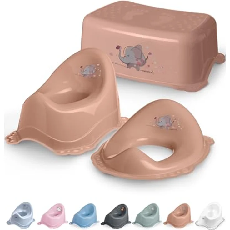 DOCARI Kinder Töpfchen Set 3 in 1, rosa Elefant – Töpfchenset für Jungen und Mädchen, stabil, rutschfest, hygienisch, ideal fürs Töpfchentraining mit Lerntöpfchen, Toilettenaufsatz und Hocker – Bild 1