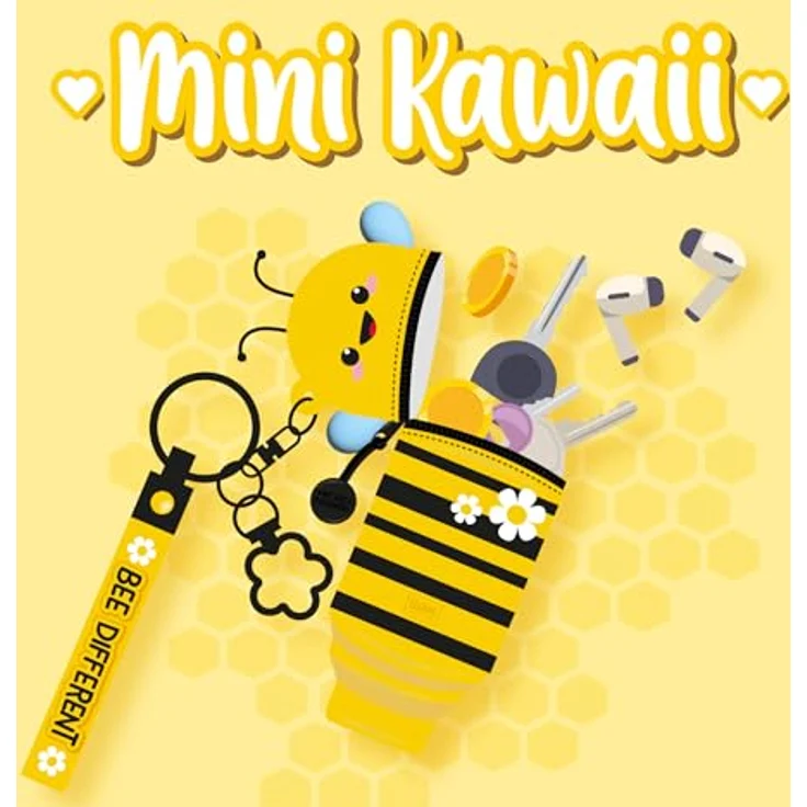 Legami Mini-Geldbörse Kawaii Bee, Silikon mit Spirale, Karabinerhaken und Handschlaufe, 5 x 12 x 5 cm – Bild 2