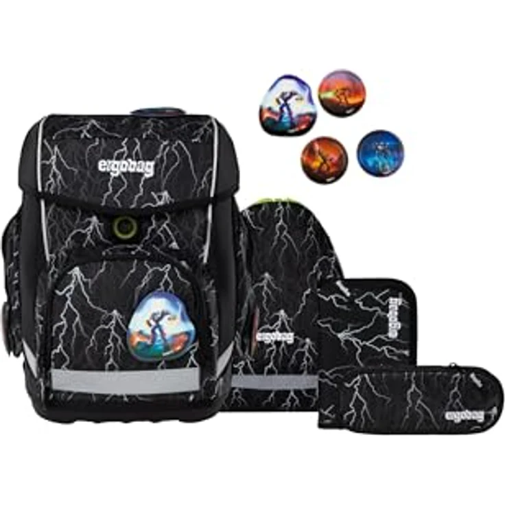 ergobag cubo Set, ergonomischer Schulrucksack 5-teilig, für 1. Klasse Grundschule, standfest, reflektierend, individuell gestaltbar, blau – Bild 1