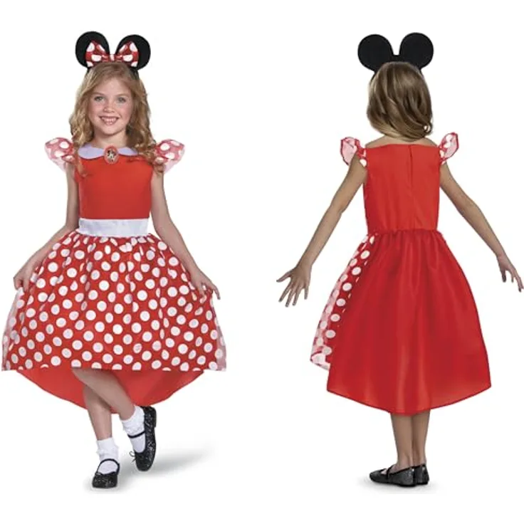 Disney Minnie Mouse Kinderkostüm, rotes Kleid mit Maus Ohren und Schleife, offiziell lizenziert, Größe S