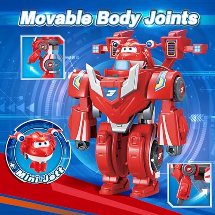 Super Wings Jett 2-in-1 Verwandlungsroboter, ca. 18 cm groß, verwandelt vom Roboter zum Auto, für Kinder ab 3 Jahren, Rot – Bild 5