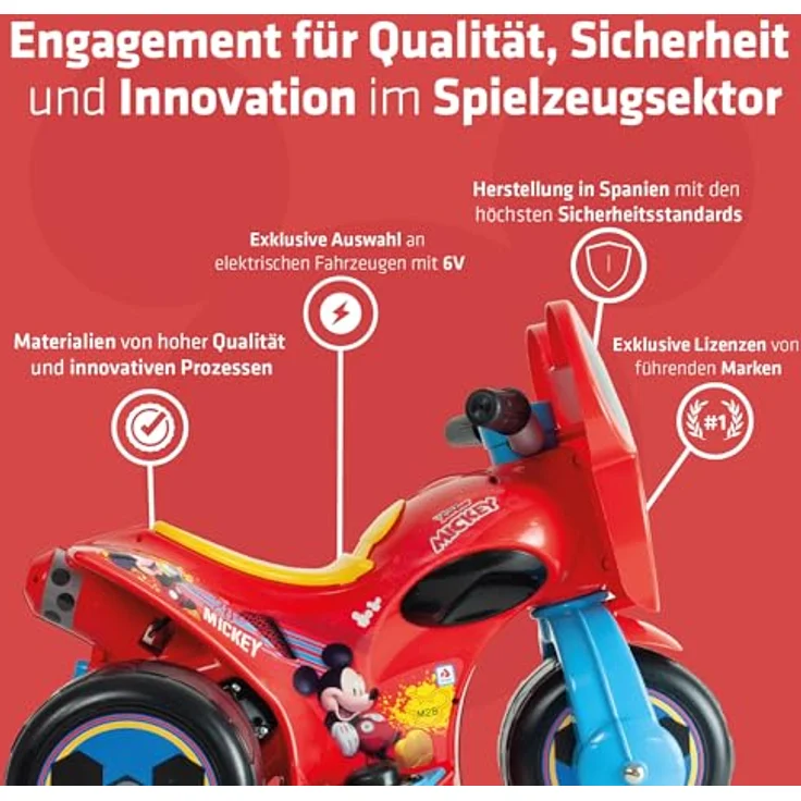 Injusa Elektrisches Dreirad Mickey Mouse, ergonomisches Kinderdreirad aus langlebigem Kunststoff mit breiten Rädern für Sicherheit und Stabilität – Bild 4