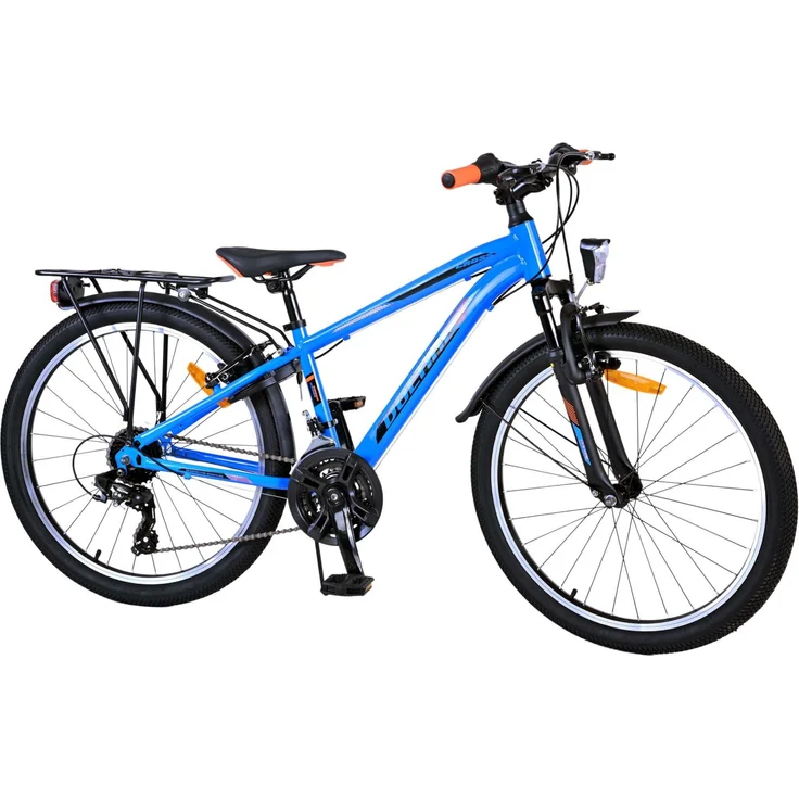 Volare Kinderfahrrad Cross für Jungen 24 Zoll Blau 18-Gänge - Hochwertiges Kinderrad mit Handbremse und Reflektoren
