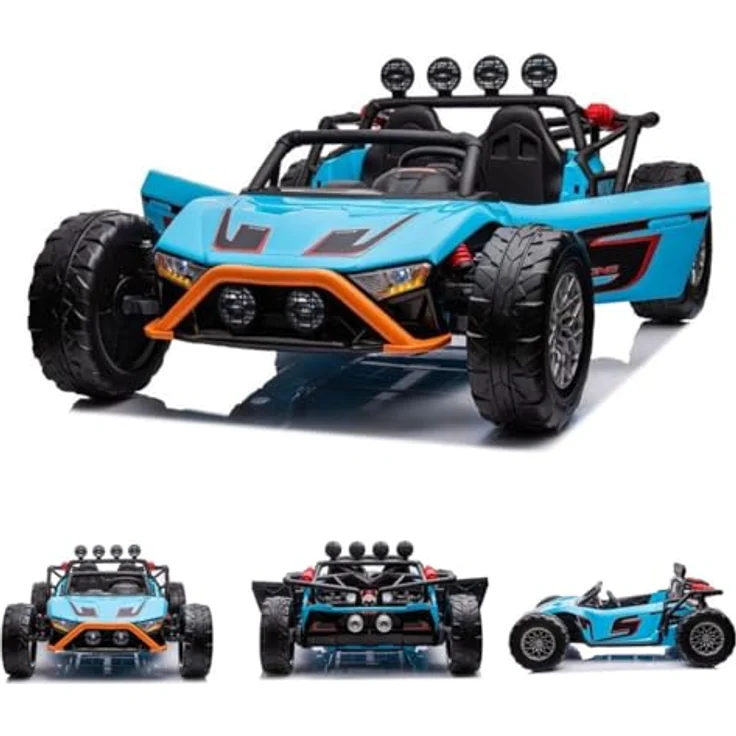 ES-TOYS Kinder Elektroauto Buggy 168 Zweisitzer EVA-Reifen 2 Motoren bis 12 km/h blau, MP3- & USB-Anschluss, Fernbedienung – Bild 1