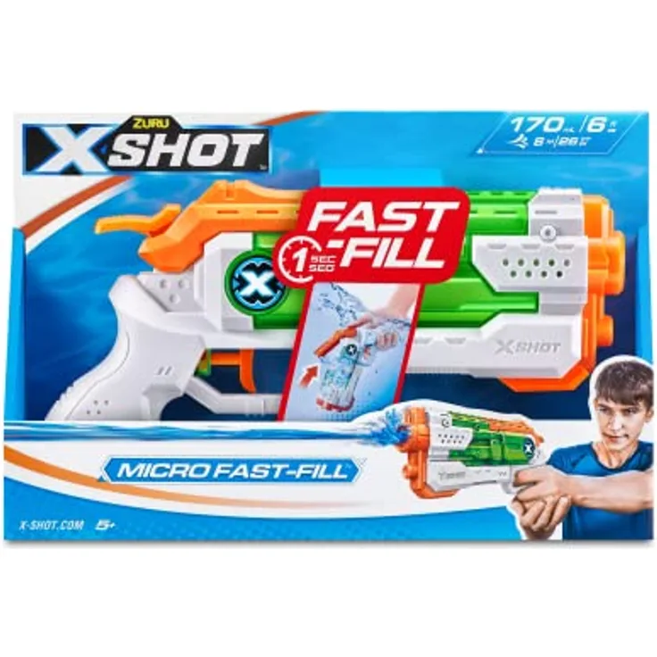Zuru XSHOT Fast Fill Micro Water Blaster Wasserpistole - Spiel im Freien, schnelles Befüllen, zieht bis zu 8 m, blau