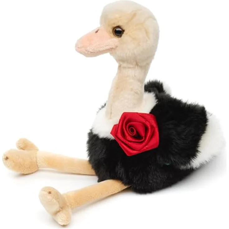 Uni-Toys Blumen-Strauß - Vogel Strauß mit roter Rose, 28 cm Plüschtier, Kuscheltier aus 100% recyceltem Füllmaterial – Bild 2