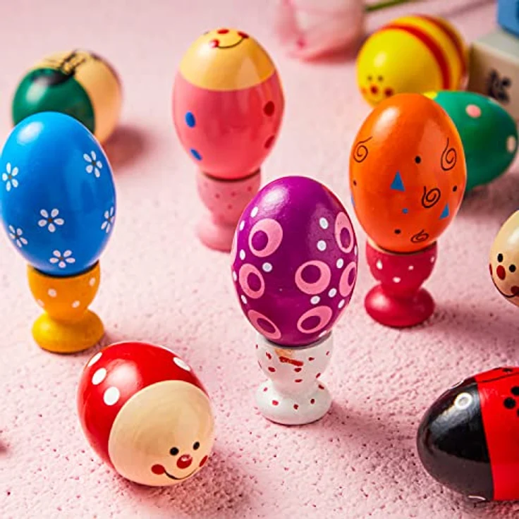 JOYIN 12 Stück Hölzerne Eierschüttler Maracas, 3 Zoll Rhythmusinstrumente für Kinder, Ungiftig und sicher, Ideal für Ostern und Schulprojekte – Bild 4