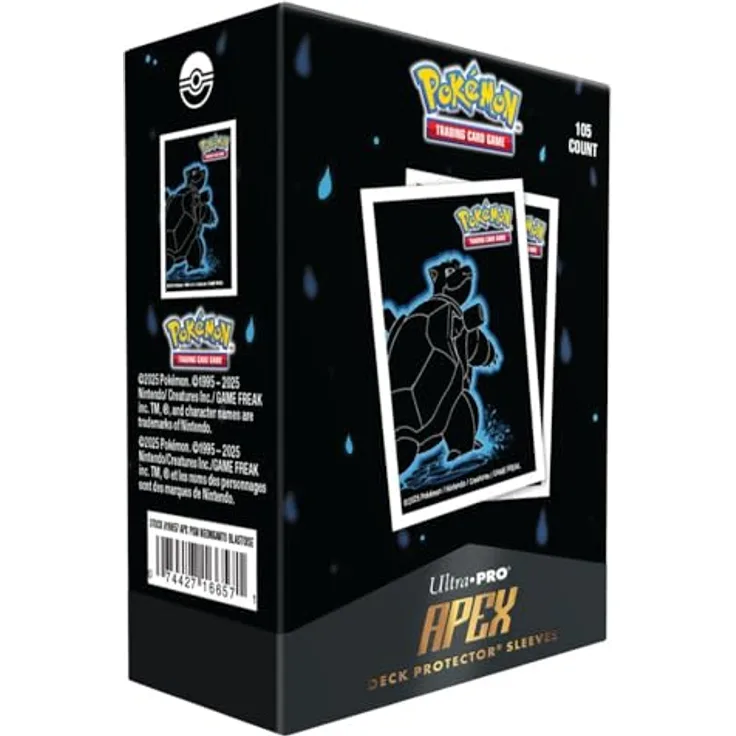 Ultra Pro - Neon Kanto APEX Deck Protector Sleeves Turtok, 105 Stück, neonfarbenes Blastoise-Motiv auf schwarzem Hintergrund