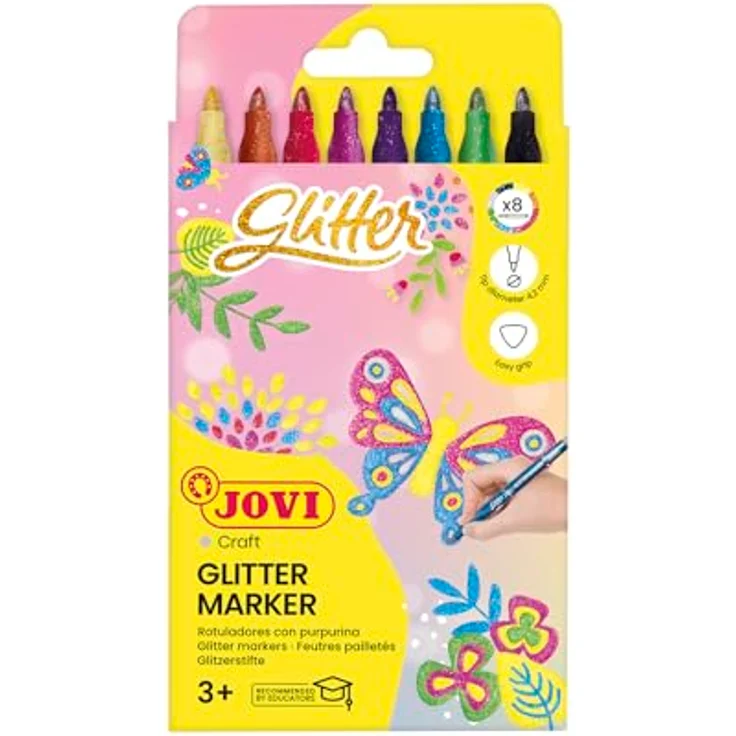 Jovi Filzstifte in Glitzer-Farben, Strichbreite: 3,0 mm, auswaschbar, eindrücksichere Spitze, Set mit 8 Farben – Bild 2
