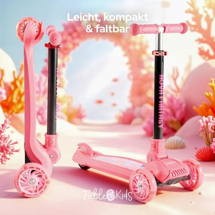 FableKids Kinderscooter Flamingo, 3-Rad Cityroller mit LED-Rädern, höhenverstellbar, geeignet für Kinder ab 3 Jahren bis 50 kg – Bild 4