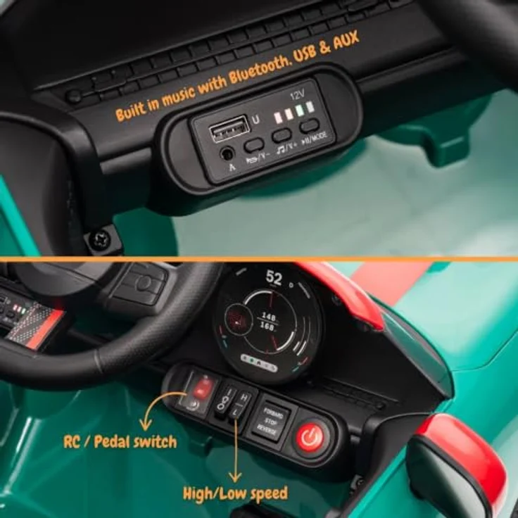 Vrooomy MINI Cooper JCW Kinder Elektroauto 12V, mit Fernbedienung, MP3-Player, Grün, für 1 bis 5 Jahre – Bild 4