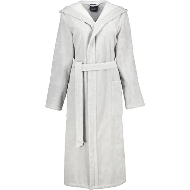 Joop! Classic Bademantel mit Kapuze für Damen, grau, aus extraflauschigem Walkfrottier, hautfreundlich, gesticktes Logo