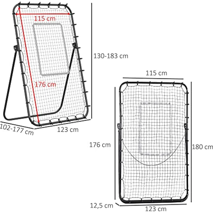 HOMCOM Fußball Rebounder, Klappbarer Fußballtor, Kickback Rückprallwand mit 4 Verstellbaren Stufen, Metallrahmen für Kinder, Erwachsene 123 x 73 x 178,5 cm, Schwarz – Bild 5