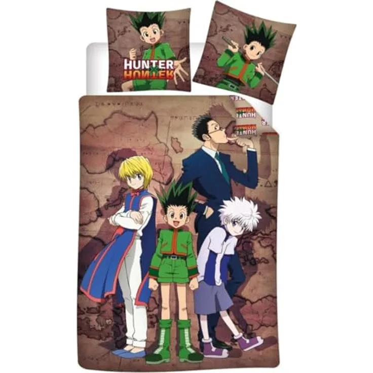Aymax Bettwäsche-Set Hunter X Hunter – Gon Killua Kurapika – wendbarer Bettbezug 140 x 200 cm und Kissenbezug 65 x 65 cm – Mehrfarbig - 100% Baumwolle
