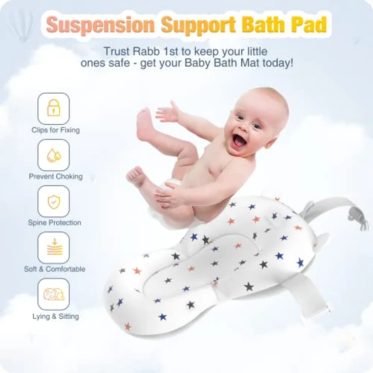 RABB 1ST Baby Badewanne Faltbar, Tragbare Babywanne für Neugeborene und Kleinkinder mit Rutschfester Matte und Abflussloch, Blau – Bild 3