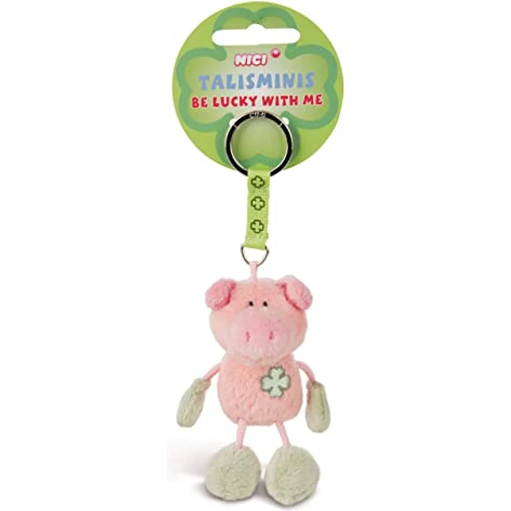 NICI Talisminis Schlüsselanhänger Schwein rosa-grün, 7 cm, mit vierblättrigem Kleeblatt und stabilem Metallring – Bild 1