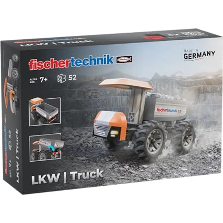 fischertechnik Truck 576105, LKW-Spielzeug-Bausatz mit kippbarem Laderaum für Kinder ab 7 Jahren, orange – Bild 1