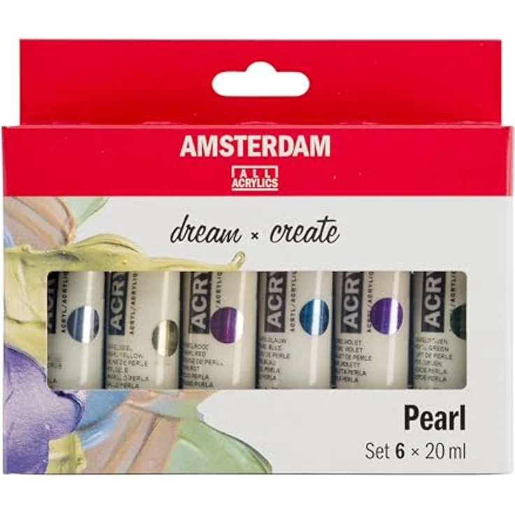 Amsterdam Standard Serie Acrylfarben Set, Perlfarben Set mit 6 glänzenden Perlglanzfarben, 6 x 20 ml Tuben – Bild 1