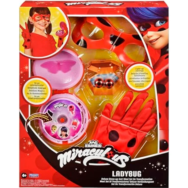 BANDAI Miraculous Ladybug Verwandlungsset, Kostüm mit Yo-Yo-Telefon (spricht Französisch), Maske, Handschuhe und leuchtenden Ohrringen, Spielzeug für Kinder ab 4 Jahren, P50619 – Bild 1