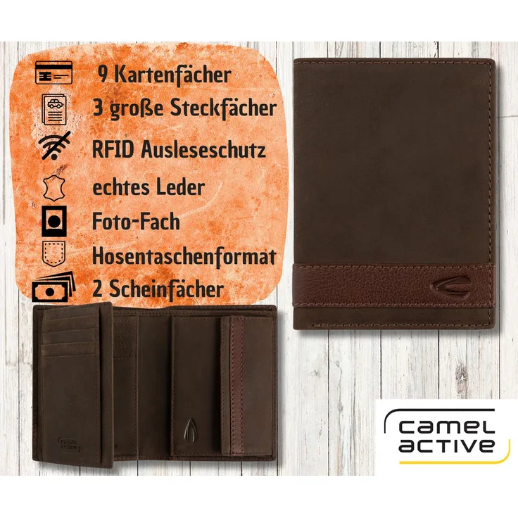 camel active Geldbörse Herrenbörse Brieftasche Ledergeldbörse hochformat braun RFID-Schutz