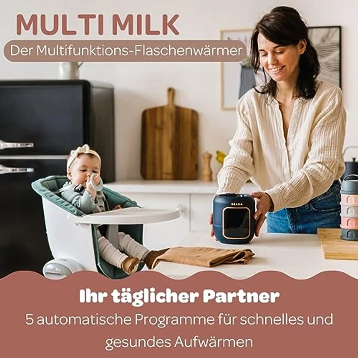 BÉABA, Flaschenwärmer/Sterilisator, Muttermilch-/Säuglingsmilchwärmer, Multifunktional: 5 Modi, Wasserbadfunktion, Erwärmen von Gläschen, Auftauen, Schnellmodus, Sterilisationsmodus, Multi Milk – Bild 2