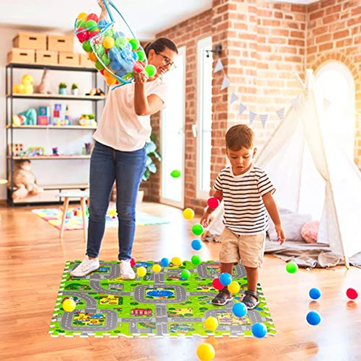 Relaxdays Puzzlematte Straße, 9-teilige Spielmatte für Kinder & Babys, schadstofffrei, EVA Schaumstoff, 90 x 90 cm, bunt – Bild 2