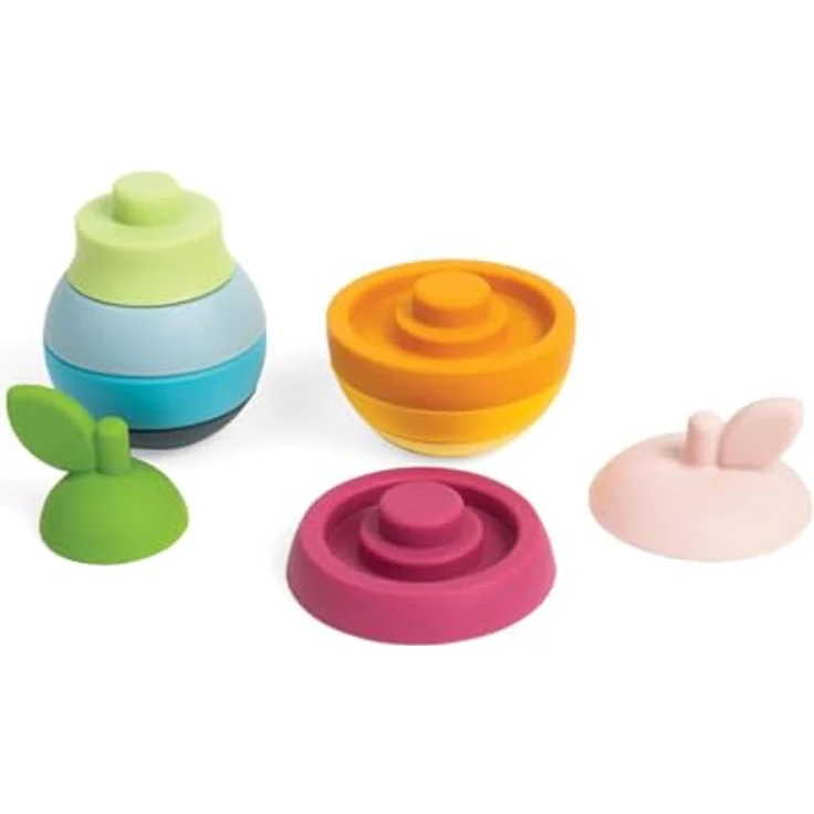 Bigjigs Wooden Stackable Apple and Pear, 5-teiliges Babyspielzeug aus Silikon zum Stapeln und Beißen – Bild 4
