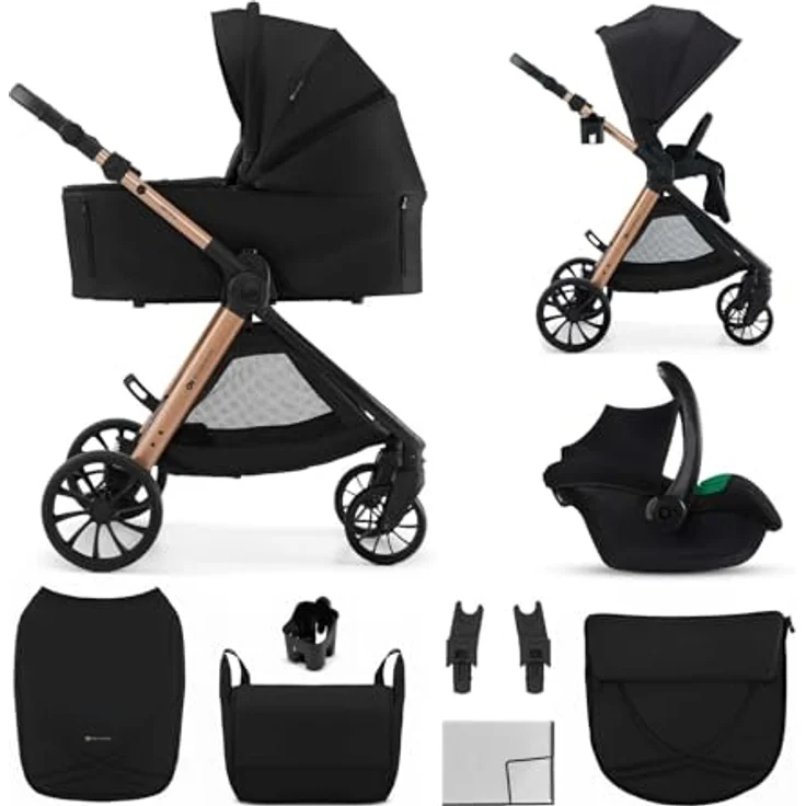 Kinderkraft VESTO 2, 3-in-1 Kombikinderwagen mit Babywanne, MINK PRO 2 Autositz, wendbarem Sportsitz, Travel System, Schwarz – Bild 1