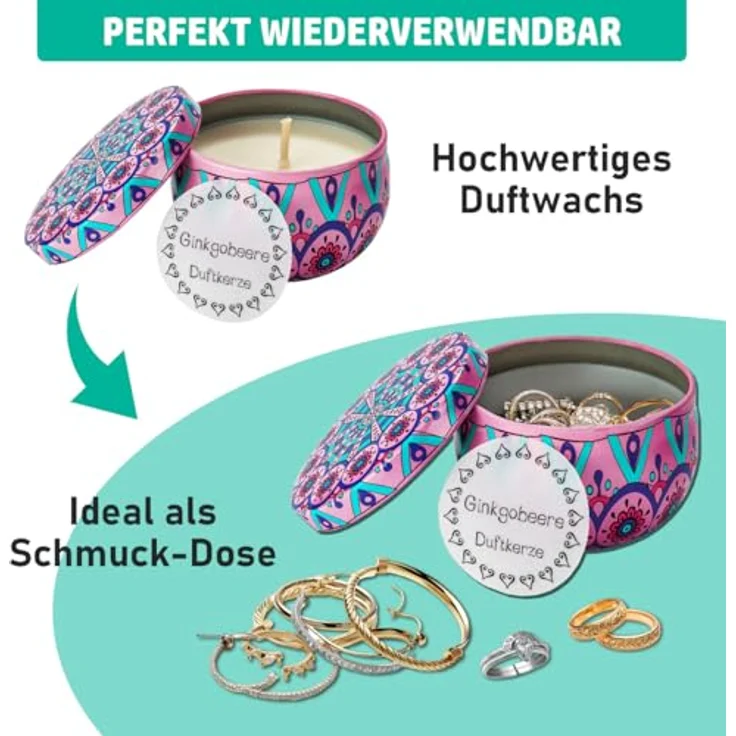BRAST Adventskalender mit 24 Mini Duftkerzen, 12 Duftnoten wie Vanille-Coco und Sandelholz, dekorative wiederverwendbare Metalldosen, Brenndauer bis zu 8 Stunden – Bild 5