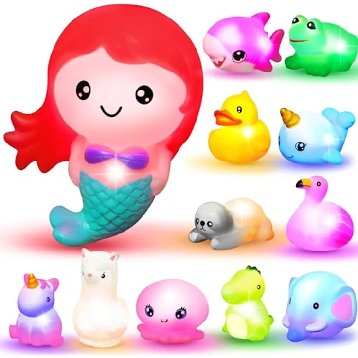 JOYIN 12 Stück leuchtende Badespielzeuge, blinkende LED-Badewanne Meerjungfrau Spielzeuge für Kleinkinder, farbenfroh und kinderfreundlich, für Baby Bathtime