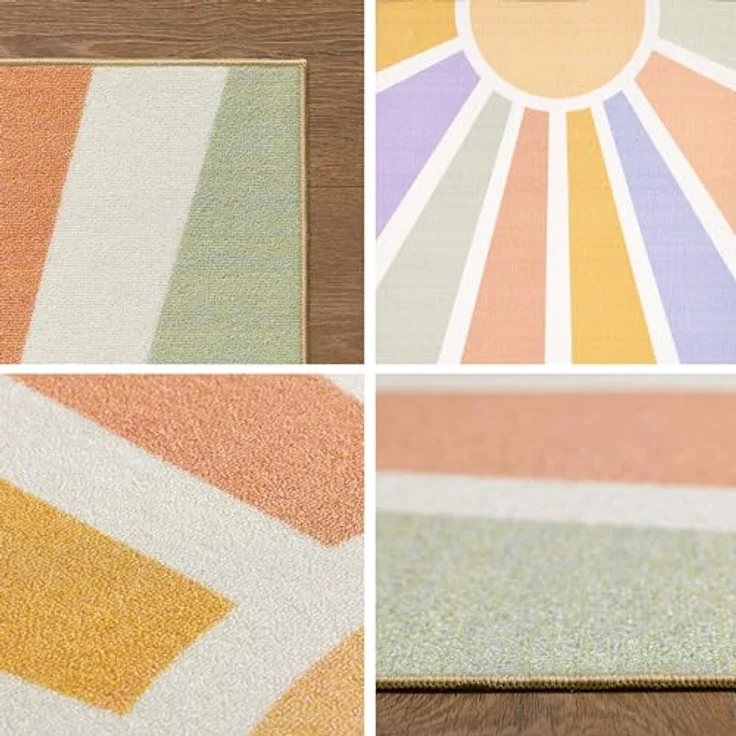 SIMPEX Kinderzimmer Teppich Regenbogen Design, Waschbar und rutschfest, 140 x 200 cm, Rechteckig, OEKO-TEX STANDARD 100 zertifiziert – Bild 2