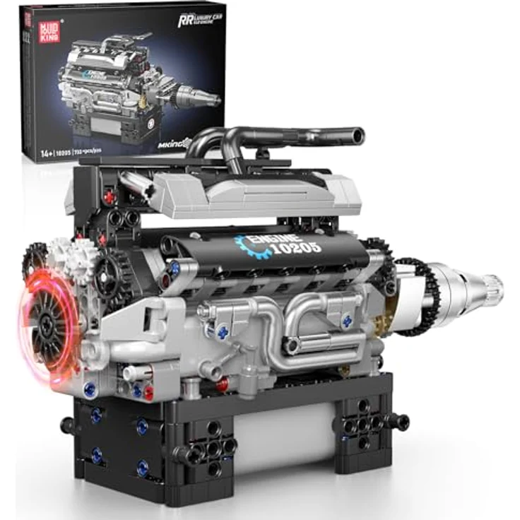 Mould King 10205 V12 Motor Bausatz, Funktionsfähiges Auto Engine Kit mit 733 Teilen, Klemmbausteine, für Erwachsene – Bild 1