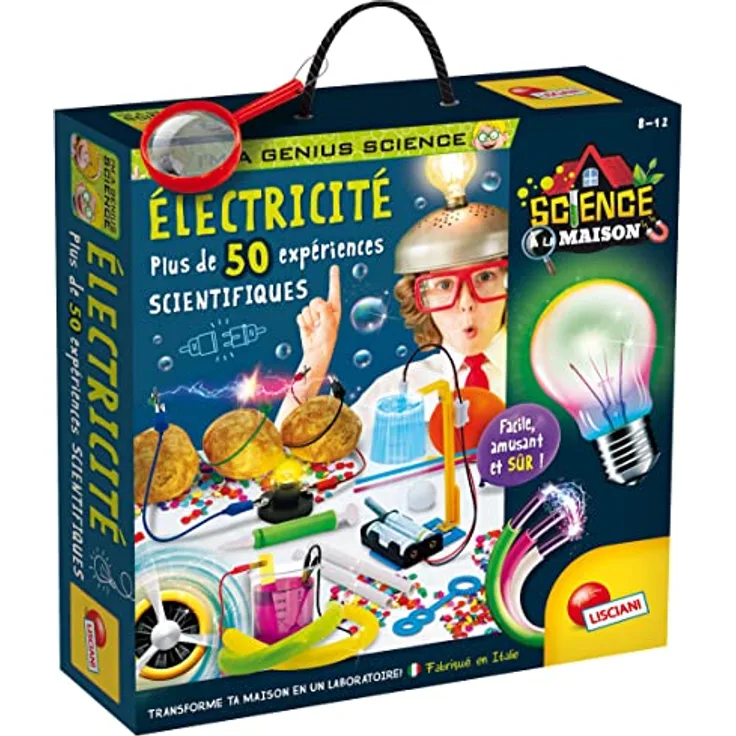 Lisciani I'm A Genius Elektrizität, Wissenschaftliches Kit mit über 50 Experimenten, Lernspiel für Kinder von 7 bis 12 Jahren, inkl. Lupencharm und Experimentiermaterialien