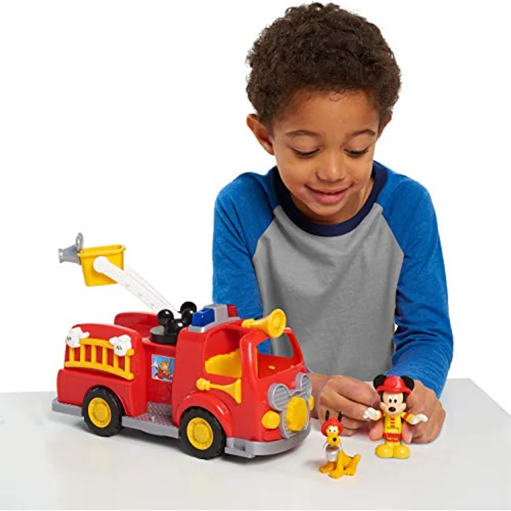 Just Play Disney Junior Mickey Mouse Feuerwehrauto mit Licht und Sound lustige Mickey-Sprüche und Feuerwehrauto-Soundeffekte, 2 bewegliche Sammelfiguren Mickey und Pluto, ab 3 Jahren – Bild 2