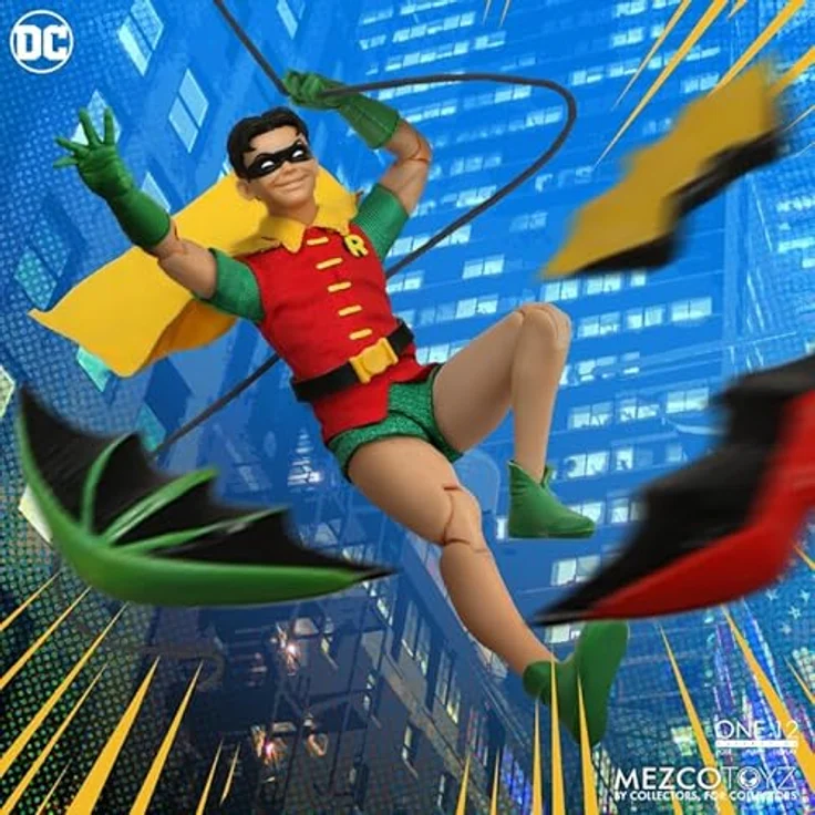 Mezco One:12 Collective Robin: Golden Age Edition, Actionfigur mit 32 Gelenkpunkten, 3 austauschbaren Köpfen, 9 Händen, ca. 16 cm hoch – Bild 5