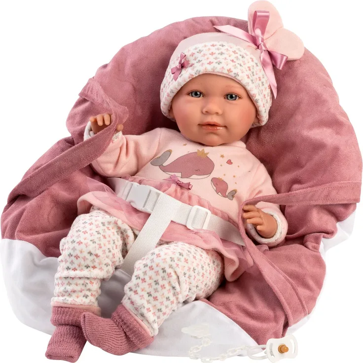 Llorens Mimi Puppe 42 cm – Baby mit Tragehilfe und Schnuller, batteriebetrieben, hergestellt in Spanien