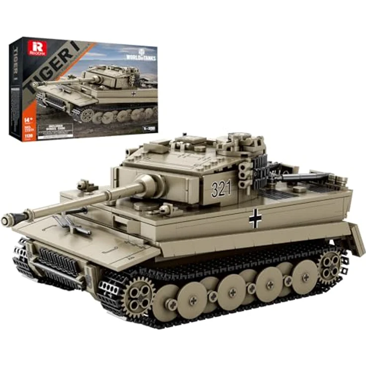 Reobrix Tiger I Tank Bausteine Set 77031, Modellbausatz im Maßstab 1:28, 1138 Teile, autorisiertes World of Tanks Produkt, hoher Spielwert, drehbarer Turm und bewegliches Geschützrohr – Bild 1