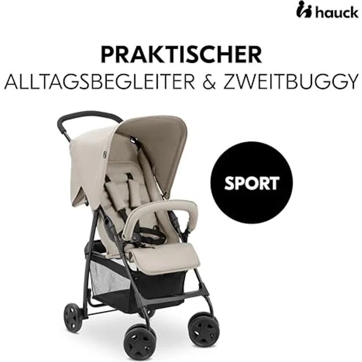 hauck Buggy Sport, Ultra Leicht mit Liegefunktion, kompakt zusammenklappbar, für Kinder bis 15 kg, extra großer Korb (Beige) – Bild 2