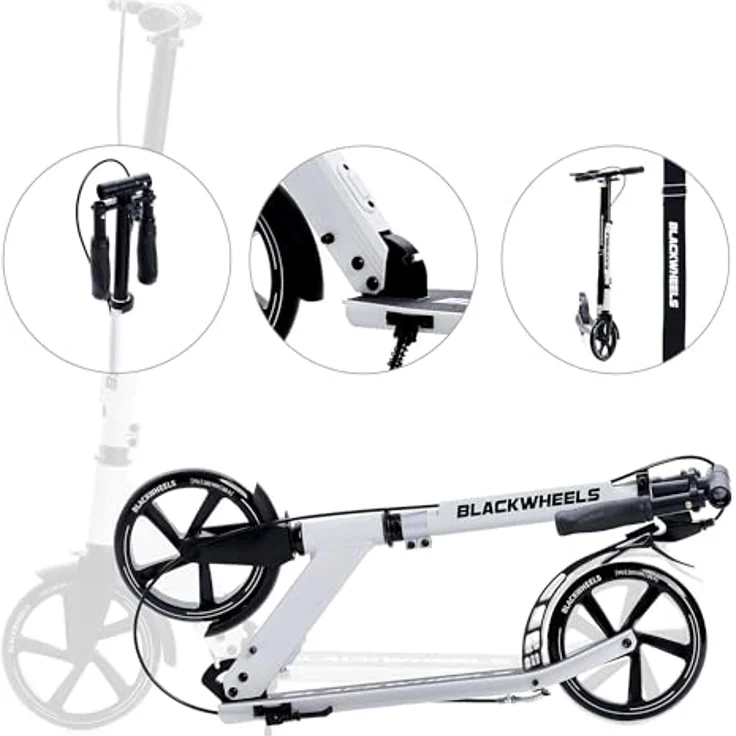 BLACKWHEELS ORIO City Scooter Bigwheel 200mm Klappbar Weiß, Tretroller Kickscooter bis 100kg, Doppelte Bremse, Tragegurt – Bild 10