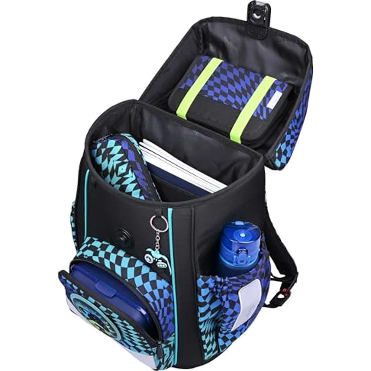 McNeill Schulranzen-Set BRAVO 9tlg. (GAMER), ergonomisch, 21 L Volumen, blauer Gaming-Design mit Zubehör – Bild 4