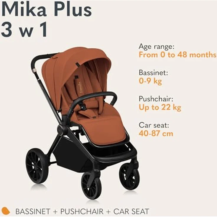 Lionelo MIKA PLUS 3-in-1 Buggy, ergonomisch mit Dämpfung und XXL-Verdeck, schwarz – Bild 2